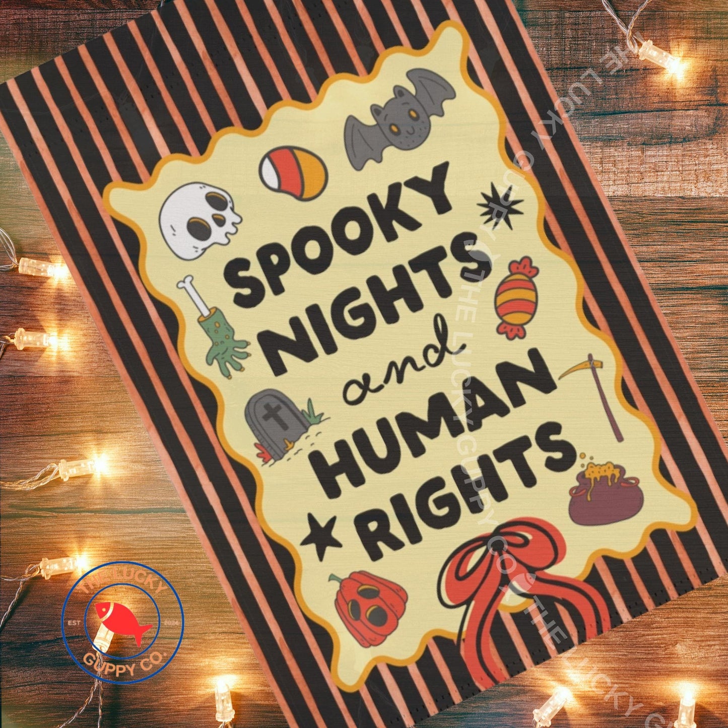 Spooky Nights and Human Rights Garden Flag: Liberal Halloween Decor, Anti Trump Fall House Flag