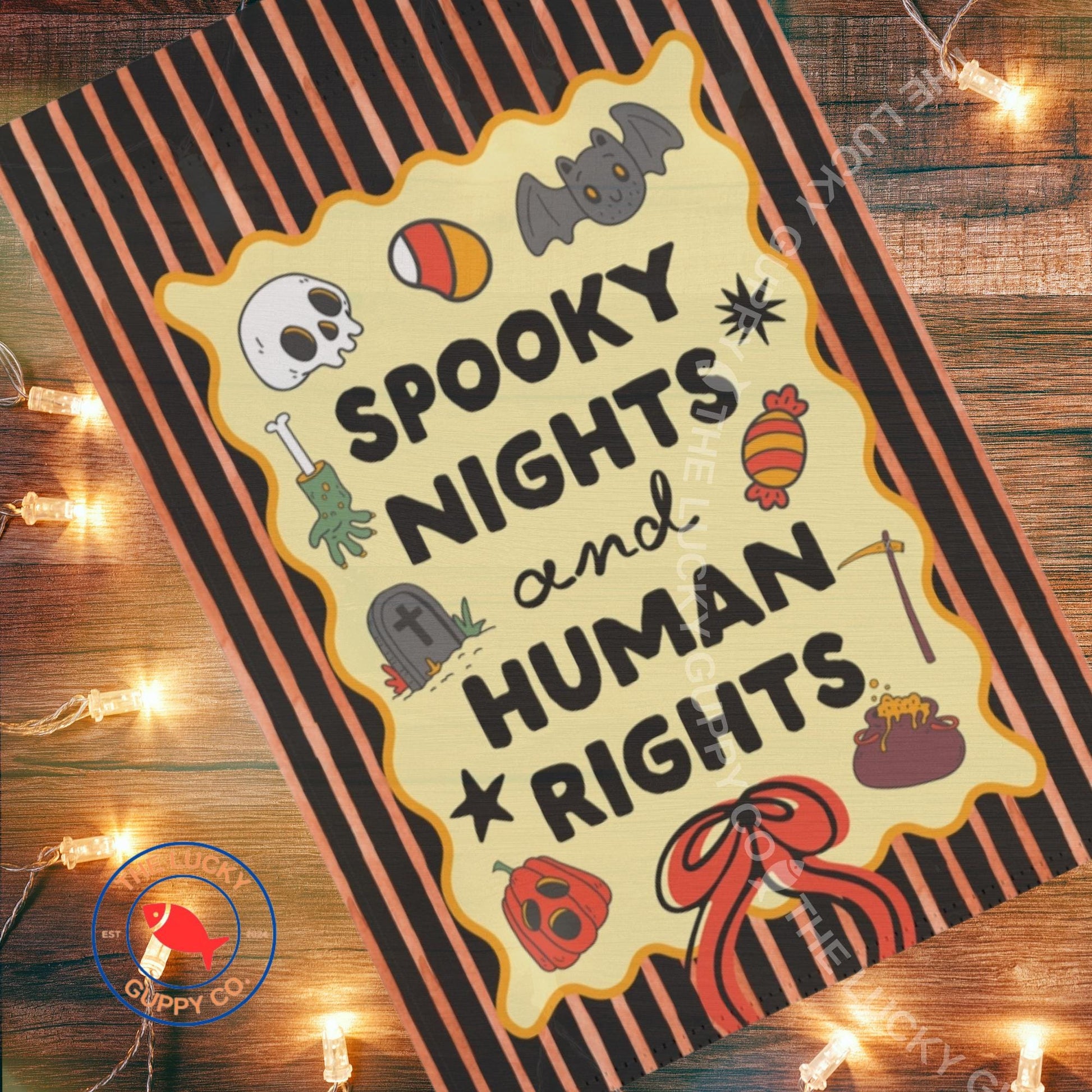 Spooky Nights and Human Rights Garden Flag: Liberal Halloween Decor, Anti Trump Fall House Flag