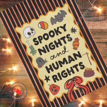 Spooky Nights and Human Rights Garden Flag: Liberal Halloween Decor, Anti Trump Fall House Flag