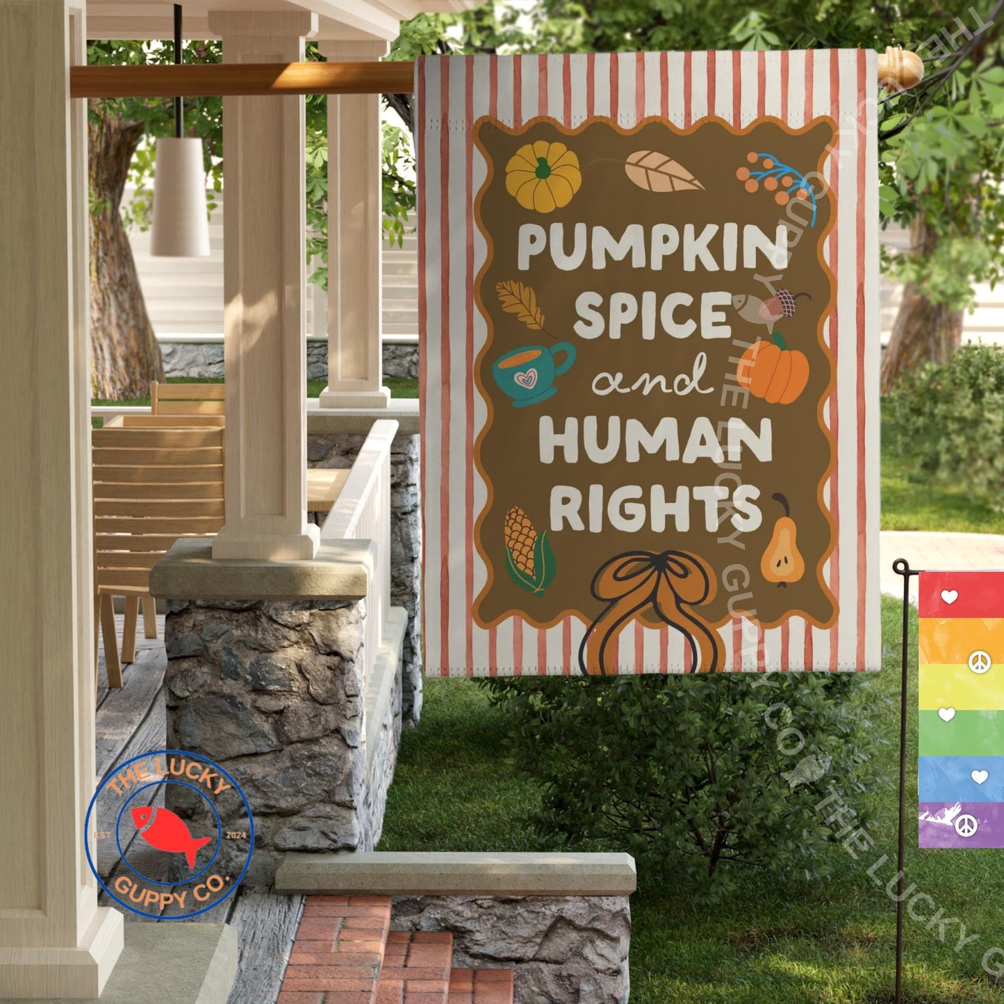 Pumpkin Spice and Human Rights Coquette Flag: Liberal Fall Decor, Leftist Thanksgiving Flag