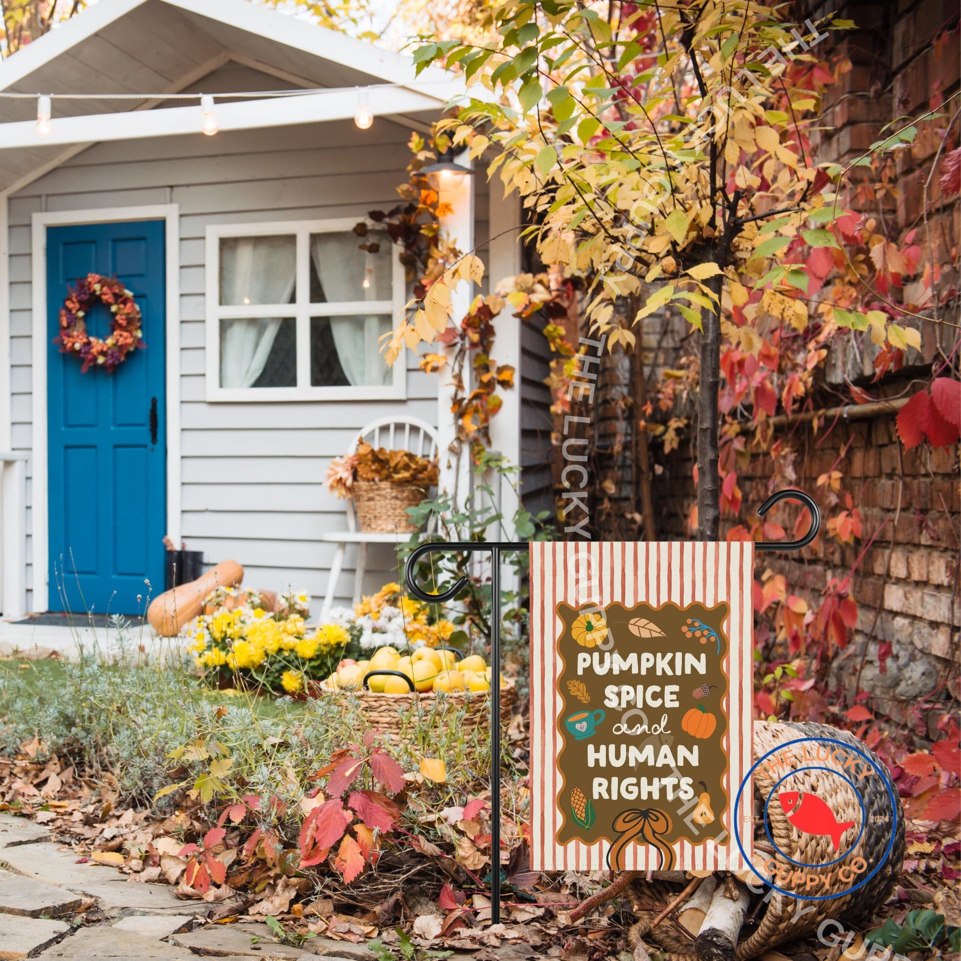 Pumpkin Spice and Human Rights Coquette Flag: Liberal Fall Decor, Leftist Thanksgiving Flag